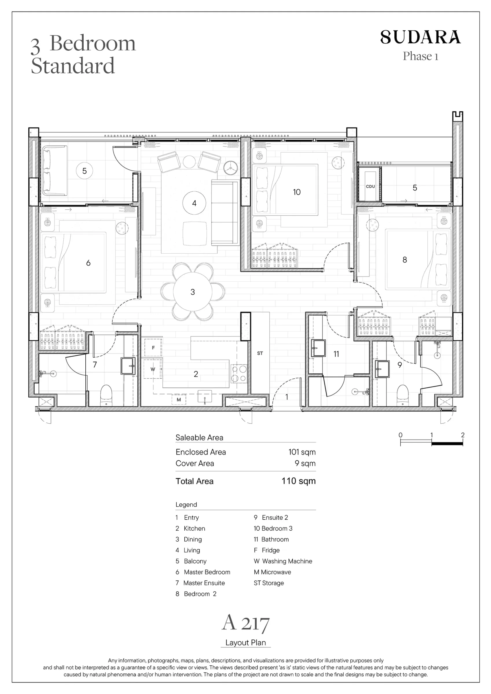 Sudara A217 standard three-bedroom residence floor plan