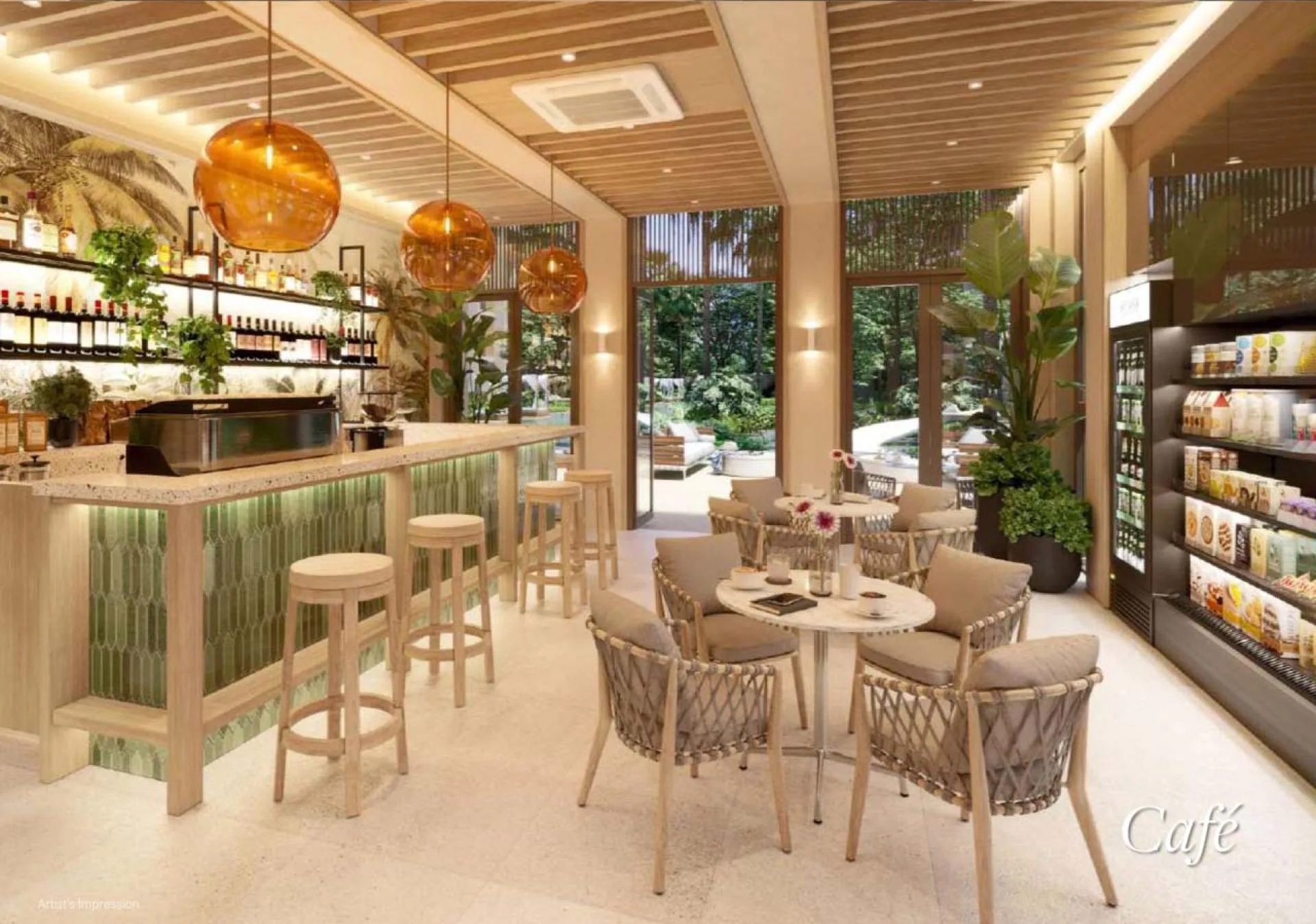 Cafe interior planned for Sudara Residences, architectural rendering