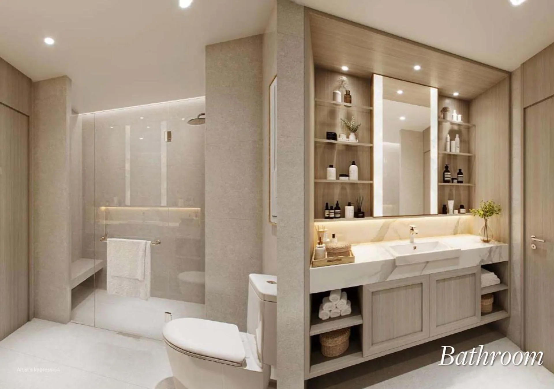 Sudara residence bathroom interior, architectural rendering