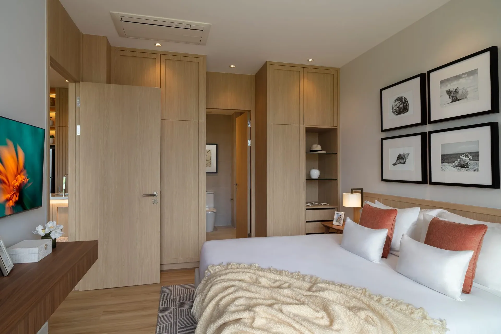 Bedroom storage and interior finishes in the Sudara show residence